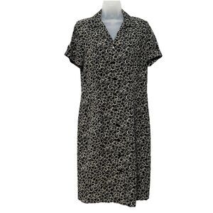 VTG David Warren Midi Dress Size 8 Black Cream Short Sleeve Button Front Classic